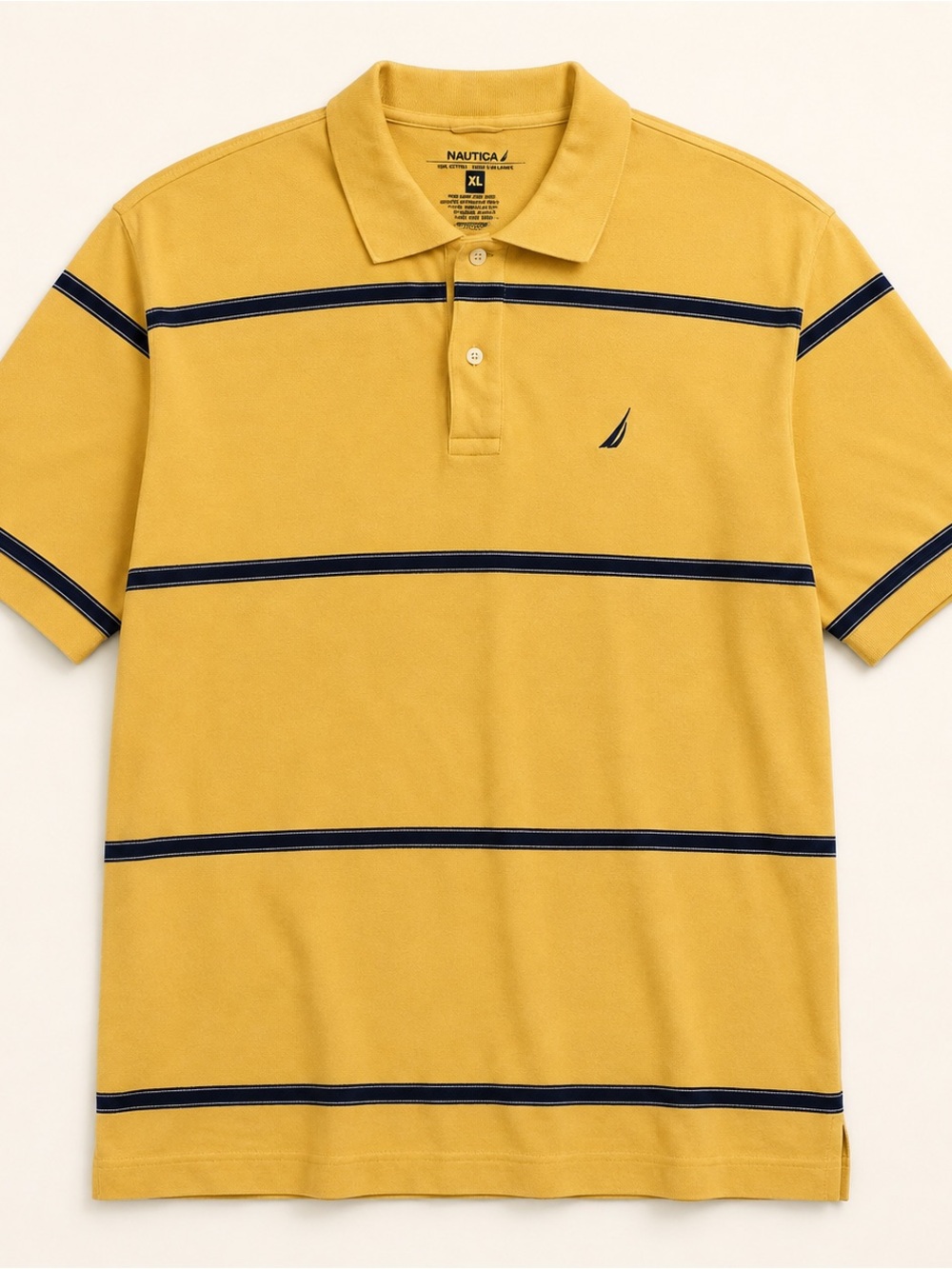 Nautica Men's Yellow Polo with Navy Stripes